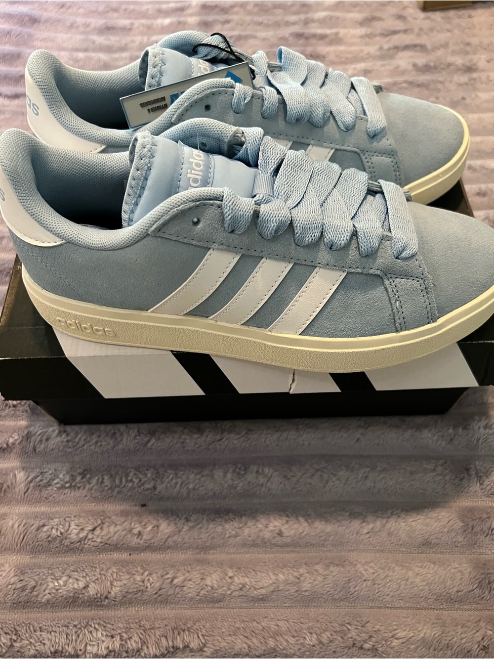 adidas Women's Light Blue Suede Low-Top Sneakers with White Stripes